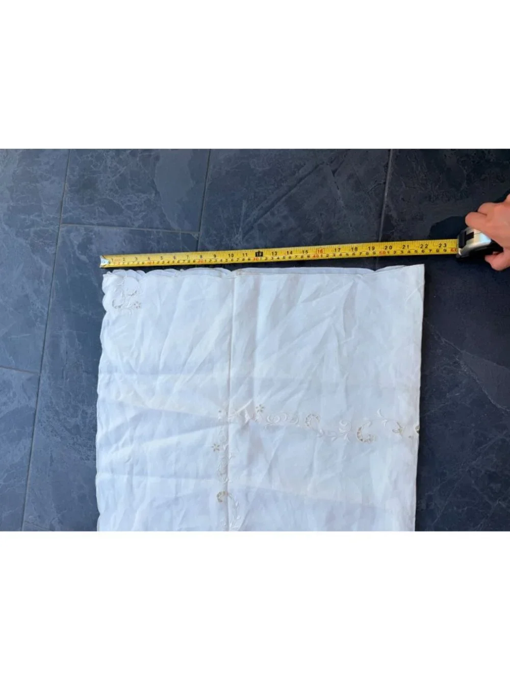 Madeira linen cotton table cloth square cream off white, floral details 44x44